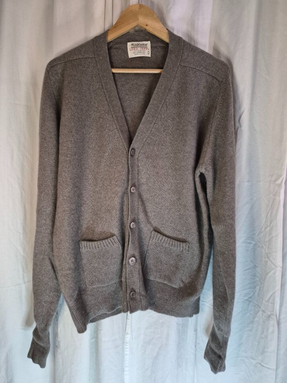 Minklama Lord Jeff Large Tan Knit Vintage Cottage Grandpa Classic Fur Wool Sweat